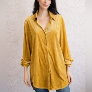 Philosophy Republic Velvet Corduroy Tunic Button Shirt XL Mustard Gold